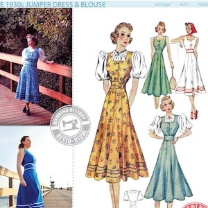 E-PATTERN- Late 1930s Jumper Dress & Blouse Pattern- 30-46" Bust- Wearing History PDF Download 1930s 30s
