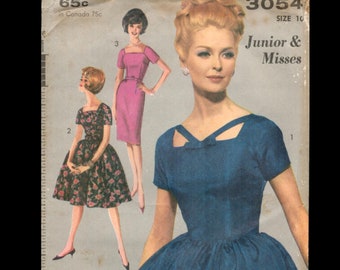 Vintage 1950s B33 Pretty Party Dress- Dapper Day Style- Advance Sew Easy- Size 10 B 33- Advance 3054 vintage sewing pattern