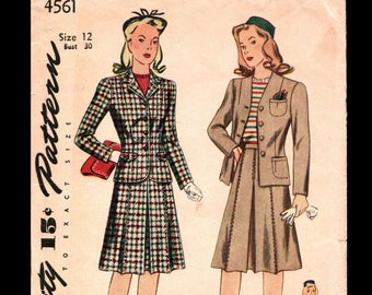 Vintage Teen's 1940s Suit Pattern- Size 12- Bust 30- Simplicity 4561 40s vintage sewing pattern