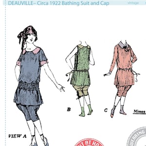 E-PATTERN- Deauville 1920s Bathing Suit and Cap- Multisize Wearing History 20s 1920s Flapper Gatsby Swimsuit