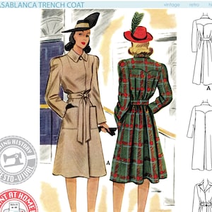 E-Pattern- 1940s "Casablanca" Trench Coat Pattern- Sizes 30-46" Bust Wearing History PDF Download Pattern