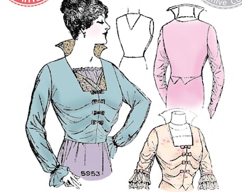E-Pattern-  1910s WWI Era- Marguerite Blouse- Bust 36" - Edwardian Wearing History PDF 1900 Vintage Historical Costume Sewing Pattern