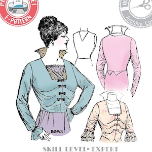 E-Pattern-  1910s WWI Era- Marguerite Blouse- Bust 36" - Edwardian Wearing History PDF 1900 Vintage Historical Costume Sewing Pattern