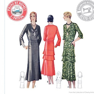 E-Pattern-  Lillian Early 1930s Dress Pattern- Bust 34- Wearing History PDF Vintage Sewing Pattern 1930 30s 1931
