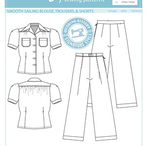 PRINTED PATTERN- Extended Size Smooth Sailing 1930s Sport Togs- Blouse & Trousers Pattern- Wearing History PDF