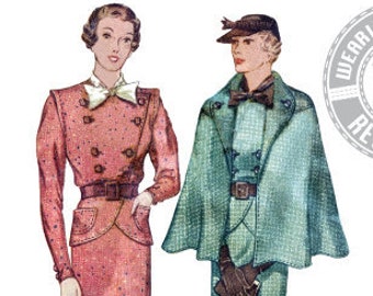 E-PATTERN- Mid 1930s Blouse, Skirt & Cape Pattern- Bust 30-42"- Wearing History PDF Download 1930s 30s