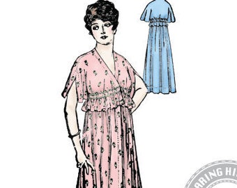 E-Pattern-  1910s Empire Negligee Pattern- Bust 36" - Edwardian Wearing History PDF 1900 Vintage Historical Costume Sewing Pattern