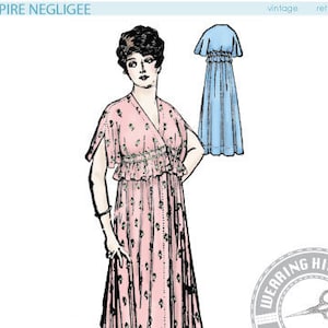 E-Pattern-  1910s Empire Negligee Pattern- Bust 36" - Edwardian Wearing History PDF 1900 Vintage Historical Costume Sewing Pattern