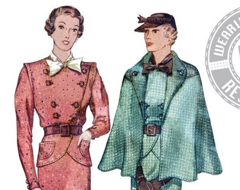 PRINTED PATTERN- Mid 1930s Blouse, Skirt & Cape Pattern- Bust 30-42"- Wearing History