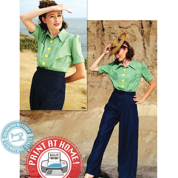 E-Pattern- Smooth Sailing 1930s Sport Togs- Blouse & Trousers Pattern- MISSES SIZE- Wearing History PDF