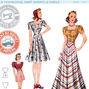 E-PATTERN- Circa 1939 Blouse, Skirt, Shorts & Girdle- 1930s 1940s- Wearing History PDF Vintage Sewing Pattern