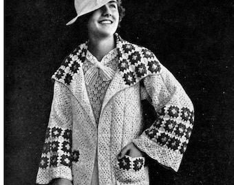 1930s Granny Square Sports Coat- PDF Crochet E-Pattern Download
