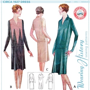 E-Pattern- Circa 1927 Art Deco Pointed Dress- Size 38-42" Bust- 1920s Dress Sewing Pattern Wearing History PDF 1920s 20s Flapper