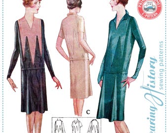 E-Pattern- Circa 1927 Art Deco Pointed Dress- Size 38-42" Bust- 1920s Dress Sewing Pattern Wearing History PDF 1920s 20s Flapper