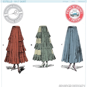 E-Pattern-  1917 Skirt with Circular Ruffles- Waist 26" -Edwardian Wearing History PDF 1900 1910 Vintage Historical Costume Sewing Pattern