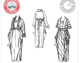 E-Pattern-  Circa 1919 Draped Dress- 1910s- WWI- Bust 36" - Edwardian Wearing History PDF 1900 Vintage Historical Costume Sewing Pattern