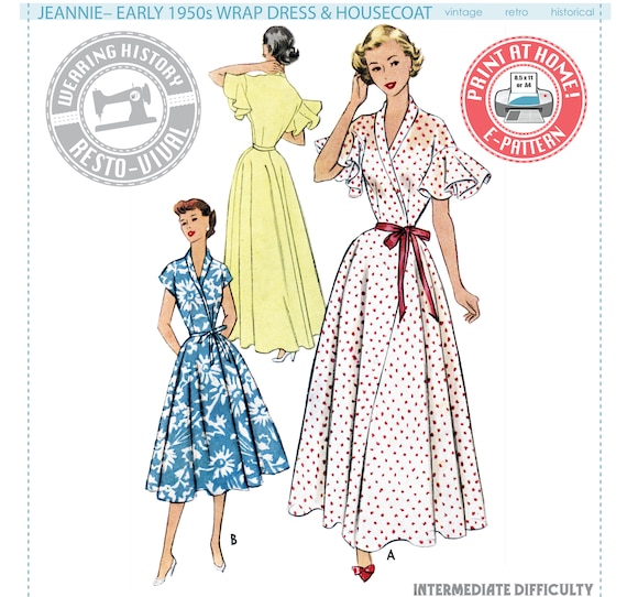 E-pattern 1950s jeannie Wrap Dress ...
