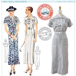 E-PATTERN-Mid 1930&#39;s Gina Dress Pattern- 1930s 30s- Wearing History PDF Vintage Sewing Pattern