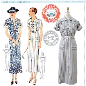 E-PATTERN-Mid 1930's Gina Dress Pattern- 1930s 30s- Wearing History PDF Vintage Sewing Pattern