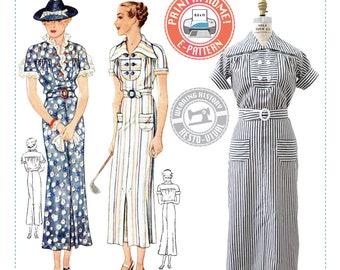 E-PATTERN-Mid 1930's Gina Dress Pattern- 1930s 30s- Wearing History PDF Vintage Sewing Pattern