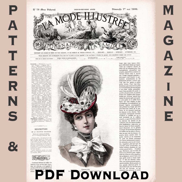 E-Pattern & E-Book- 1898 May 1st No 18 Issue of La Mode Illustree- INCLUDES PATTERNS- Victorian Fashion Sewing Magazine