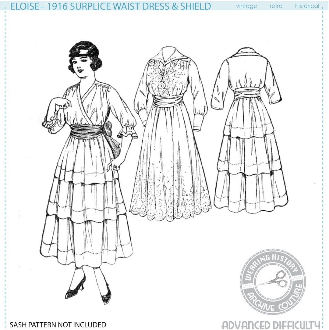PRINTED PATTERN- Circa 1916- Eloise- Surplice Dress & Shield - Multisize  Wearing History 1910 WWI 1910s 1900s - Etsy