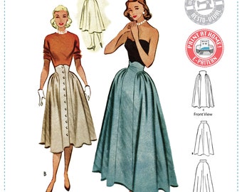 E-Pattern- 1950s "Leslie" Skirt Pattern- Sizes 24-40" Waist Wearing History PDF Download Pattern 50s Cottage Style