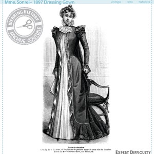 PRINTED PATTERN- 1890s Victorian Dressing Gown- Tea Gown- Wrapper- Bust 37&quot;- Wearing History Victorian Physical Copy Sewing