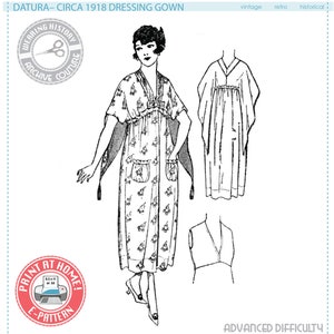 E-PATTERN- Circa 1918 "Datura" Dressing Gown Pattern- Multisize 1910s PDF 1900 Vintage Historical Costume Sewing Pattern Download