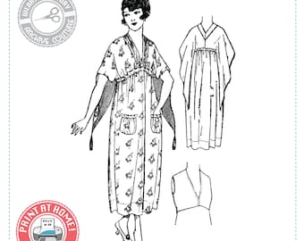 E-PATTERN- Circa 1918 "Datura" Dressing Gown Pattern- Multisize 1910s PDF 1900 Vintage Historical Costume Sewing Pattern Download