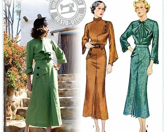 PRINTED PATTERN- Moderne- 1930s Art Deco Dress Pattern- Wearing History