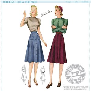 PRINTED PATTERN- 1940s "Rebecca" Skirt Pattern- Sizes 26-36" Waist Wearing History Physical paper Pattern 40s