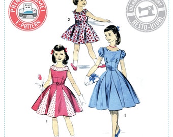 E-Pattern- 1950s "Suzette" Girls Gored Dress Pattern- Sizes 2-12 Wearing History PDF Download Pattern Children