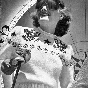 1940s Patriotic Stars & Eagles Ski Sweater-  PDF Knitting Pattern Instant Download