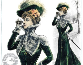 PRINTED PATTERN- Special Order- Victorian 1890s Great Coat with Fur- Bust 34"- Wearing History Victorian Sewing Pattern