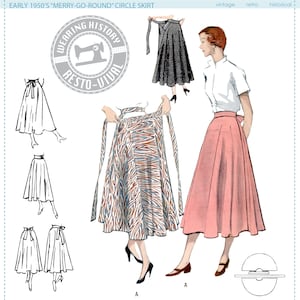 PRINTED PATTERN- Early 1950's Merry-Go-Round Circle Skirt- Waist Sizes 24"-46" Wearing History Physical Pattern