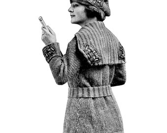 1910s WWI Liberty Sweater Coat and Hat Knitting E-Pattern- PDF Knitting Pattern Download