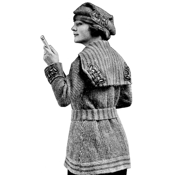 1910s WWI Liberty Sweater Coat and Hat Knitting E-Pattern- PDF Knitting Pattern Download