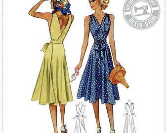 PRINTED PATTERN- Circa 1939 Wrap Dress Pattern- Wearing History