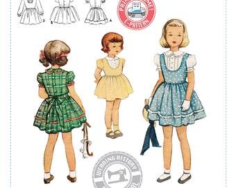 E-Pattern- Late 1940's Girl's Size 2 Dress with Pleated Inset Yoke Pattern- Wearing History PDF Download Pattern Children 40s 50s