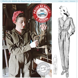 E-PATTERN- Phyllis- 1940s WWII 1940s Air Raid Suit or Coverall- PDF Sewing Pattern