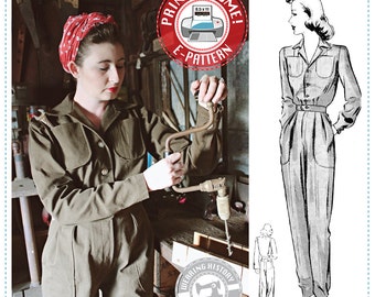 E-PATTERN- Phyllis- 1940s WWII 1940s Air Raid Suit or Coverall- PDF Sewing Pattern