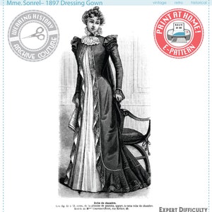 E-Pattern- 1890s Victorian Dressing Gown- Tea Gown- Wrapper- Bust 37"- Wearing History Victorian PDF Sewing Pattern