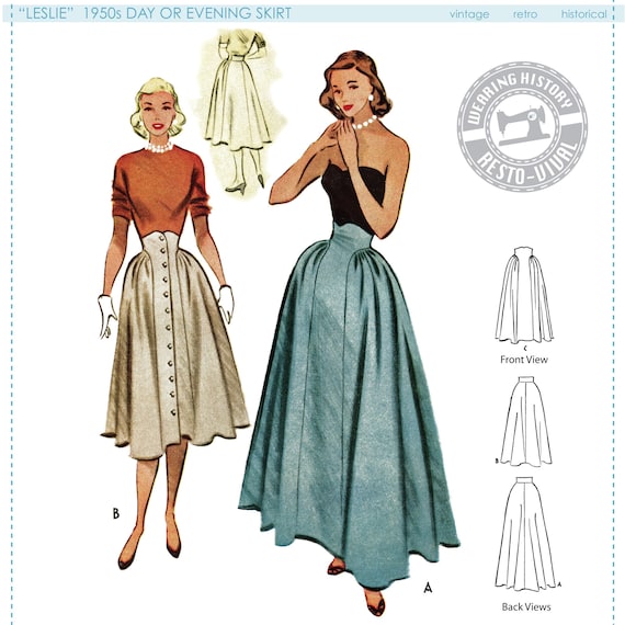 BEDRUKT PATROON jaren 1950 Leslie rok patroon Maten 24 40 Taille