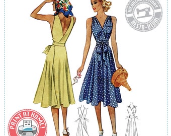 E-PATTERN- 1939 Wrap Dress Pattern- 30-42" Bust- Wearing History PDF Download 1930s 30s