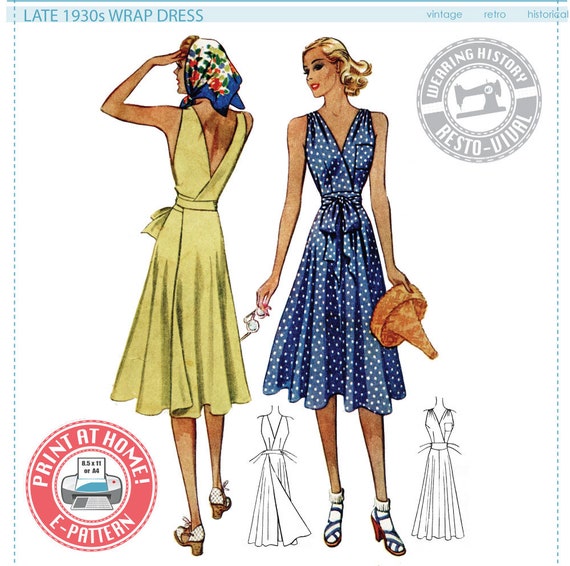 1940s Sewing Patterns – Dresses, Overalls, Lingerie etc 1939 Wrap Dress Pattern- Size 34