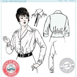 E-Pattern-  Elsie- 1910s WWI Era Blouse - Wearing History PDF Vintage Historical Costume Sewing Pattern
