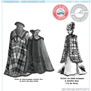 E-PATTERN- Victorian 1890s 1899 Ponderosa Cape Pattern- Reversible with Hood and Pockets- Wearing History Victorian PDF Sewing Pattern