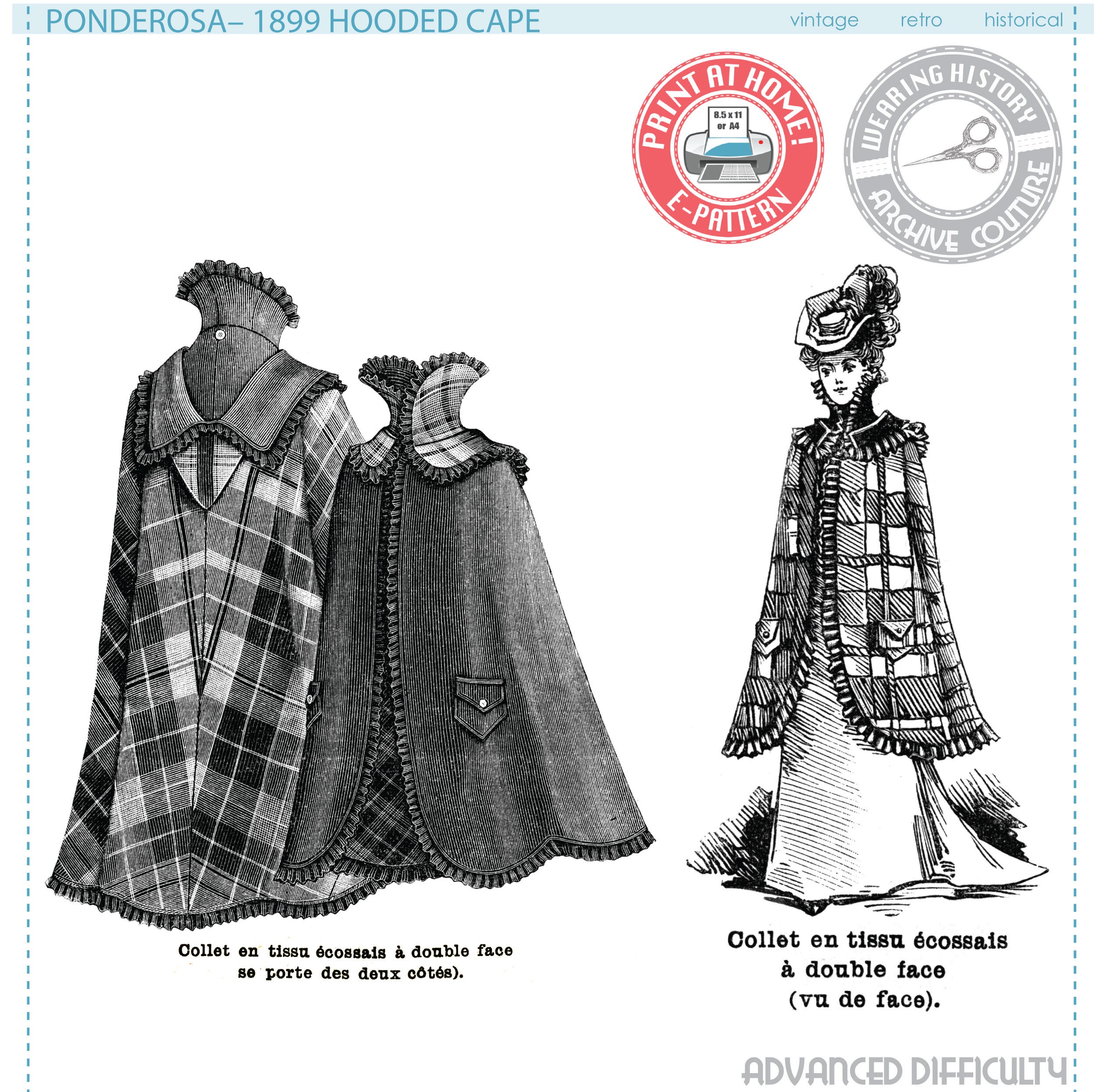E-PATTERN Victorian 1890s 1899 Ponderosa Cape Pattern Reversible With Hood  and Pockets Wearing History Victorian PDF Sewing Pattern -  Canada
