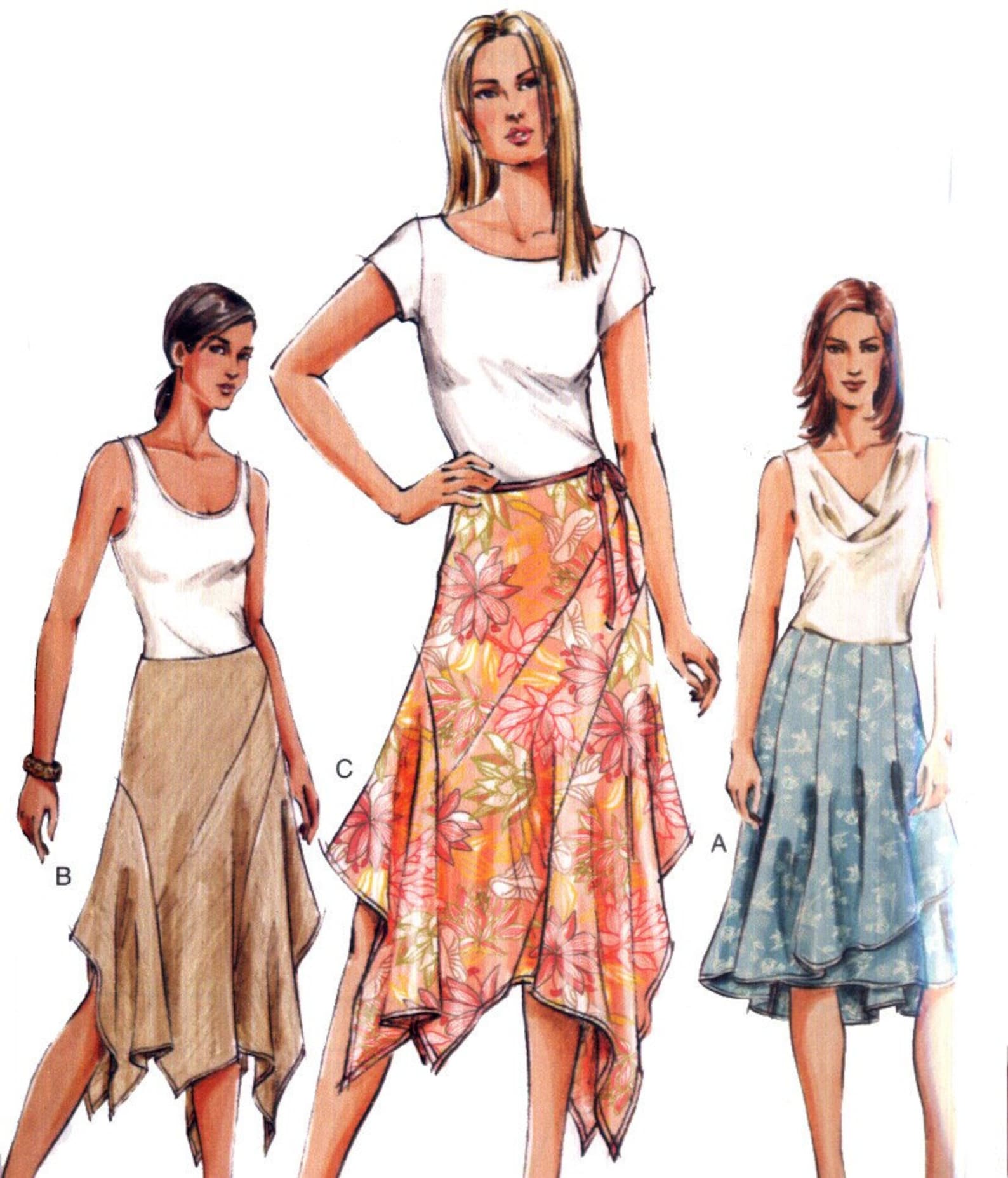 Pretty Handkerchief Hem Skirt Pattern Size 610 Vogue 7856 Etsy